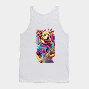 Dog holding an electric guitar. Tank Top